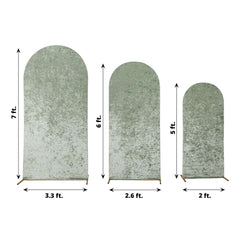 Set of 3 Sage Green Crushed Velvet Chiara Backdrop Stand Covers For Round Top Wedding Arches - 5ft, 6ft, 7ft
