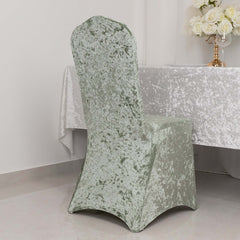 Crushed Velvet Spandex Banquet Chair Cover Fitted Slipcover Sage Green - Stretch 190GSM Slipcover with Foot Pockets
