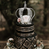 Crystal-Bead Royal Crown Cake Topper Metallic Silver - Dazzling Cake Centerpiece Decor for Luxurious Birthdays Receptions & Romantic Celebrations 14"