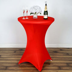 Spandex 30" Round Cocktail Table Cover Red - Easy to Maintain Stretch Fitted Highboy Tablecloth