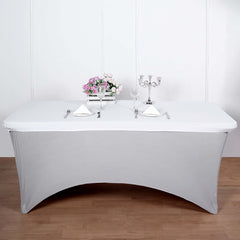 Stretch Spandex 72"x30" Rectangle Tablecloth Top Cover White - Sleek & Durable Fitted Table Topper Cap