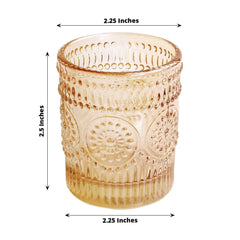 6-Pack Amber Gold Glass Votive Tealight Holders - Stylish Primrose Design for Weddings & Décor