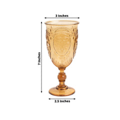 24-Pack Plastic Wine Glasses 10oz – Amber Gold Vintage Goblets with Retro Embossed Design, Elegant Drinkware - 7" Tall