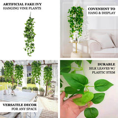 3 Pack Green Pothos Artificial Ivy Vine Hanging Plants, Fake Foliage Silk Leaves Garland - 3ft