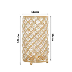 2-Pack Metal Crystal Beaded Pillar Holders Gold - Versatile Stem Vase Set for Decor 9"