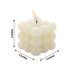 2-Pack LED Flameless Cube Candles Flickering Warm White Ivory - Battery Operated Bubble Design 2"