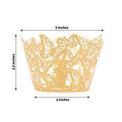 25-Pack Paper Cupcake Liners Butterfly Lace Pattern Design Gold - Round Muffin Wrapper Cups 3"