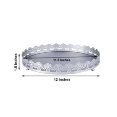Metal Round Serving Tray 12" in Silver with Embellished Rims, Stylish Decorative Vanity Tray Centerpiece