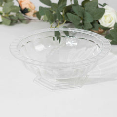 3-Pack Plastic Footed Compote Bowl Flower Vases Roman Style Clear - Round Decorative Pedestal Table Centerpieces 10"