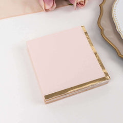 50-Pack Paper Beverage Napkins Blush with Gold Foil Edge - 2 Ply Disposable Soft 18GSM Cocktail Napkins 5"x5"