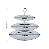 3-Tier Plastic Round Cupcake Stand Metallic Silver with Baroque Rim & Top Handle 13"