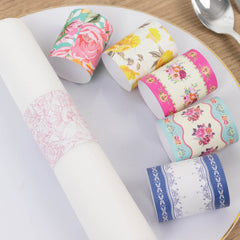 48-Pack Disposable Napkin Rings in Mixed Vintage Floral – Elegant Paper Napkin Holder Bands for Tea Parties, Weddings & Special Occasions