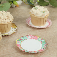 48 Pack Vintage Floral Mini Paper Plates - 3.5" Disposable Plates for Snacks, Dips