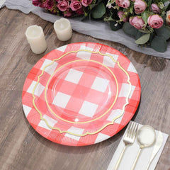 10-Pack Disposable Paper Charger Plates – Red/White Buffalo Plaid 13" Round Table Chargers, 350 GSM Cardstock