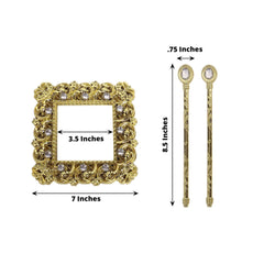 Set of 2 7" Gold Barrette Style Diamond Backdrop Drapery Holdbacks, Square Acrylic Crystal Curtain Brooch Tie Backs
