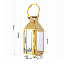 Stainless Steel Candle Lantern Crown Top Design Gold - Outdoor Metal Patio Lantern Centerpiece 8"