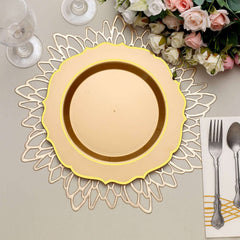 10-Pack Plastic 10" Round Dinner Plates in Gold with Gold Scalloped Rim - Disposable Party Plates