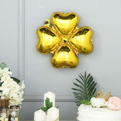 10 Pack 15" Shiny Gold Four Leaf Clover Shaped Mylar Foil Balloons