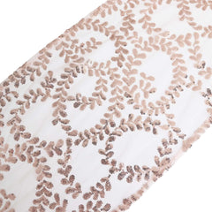 Mesh 12"x108" Table Runner Rose Gold - Leaf Vine Embroidery
