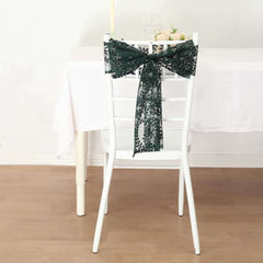 5 Pack Tulle Chair Sashes with Leaf Vine Embroidered Sequins Hunter Emerald Green 6"x88"
