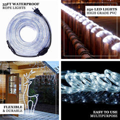 33ft Light Blue Waterproof Outdoor LED Rope Light, 120V With 250 Bright LEDs