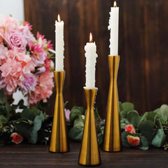 Set of 3 Hourglass Taper Candle Holders Gold Metal Nordic European Design - Tabletop Decor 8", 9", 11"
