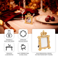4-Pack Picture Frames Gold Resin Royal Crown Design Square - Baroque Wedding Place Card Holders & Party Favors 3.5"