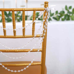 Faux Pearl Beaded 16" Chair Back Garland Sash Clear Gatsby-Inspired Style - Pre-Tied Chic Wedding Decor for Chiavari Chairs