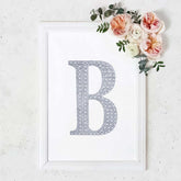 Decorative Rhinestone Alphabet "B" Letter Stickers, Glitter Adhesive Craft Letters Silver DIY Sparkle Embellishments 8"