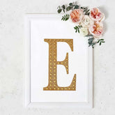 Decorative Rhinestone Alphabet "E" Letter Stickers, Glitter Adhesive Craft Letters Gold DIY Sparkle Embellishments 8"