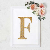 Decorative Rhinestone Alphabet "F" Letter Stickers, Glitter Adhesive Craft Letters Gold DIY Sparkle Embellishments 8"