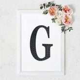 Decorative Rhinestone Alphabet "G" Letter Stickers, Glitter Adhesive Craft Letters Black DIY Sparkle Embellishments 8"