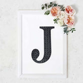 Decorative Rhinestone Alphabet "J" Letter Stickers, Glitter Adhesive Craft Letters Black DIY Sparkle Embellishments 8"