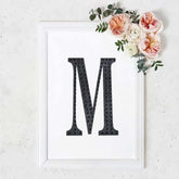 Decorative Rhinestone Alphabet "M" Letter Stickers, Glitter Adhesive Craft Letters Black DIY Sparkle Embellishments 8"