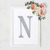Decorative Rhinestone Alphabet "N" Letter Stickers, Glitter Adhesive Craft Letters Silver DIY Sparkle Embellishments 8"