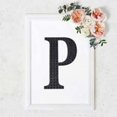Decorative Rhinestone Alphabet "P" Letter Stickers, Glitter Adhesive Craft Letters Black DIY Sparkle Embellishments 8"