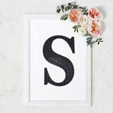 Decorative Rhinestone Alphabet "S" Letter Stickers, Glitter Adhesive Craft Letters Black DIY Sparkle Embellishments 8"