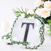 Decorative Rhinestone Alphabet "T" Letter Stickers, Glitter Adhesive Craft Letters Black DIY Sparkle Embellishments 6"