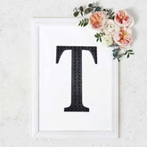 Decorative Rhinestone Alphabet "T" Letter Stickers, Glitter Adhesive Craft Letters Black DIY Sparkle Embellishments 8"