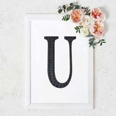 Decorative Rhinestone Alphabet "U" Letter Stickers, Glitter Adhesive Craft Letters Black DIY Sparkle Embellishments 8"