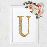 Decorative Rhinestone Alphabet "U" Letter Stickers, Glitter Adhesive Craft Letters Gold DIY Sparkle Embellishments 8"