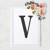 Decorative Rhinestone Alphabet "V" Letter Stickers, Glitter Adhesive Craft Letters Black DIY Sparkle Embellishments 8"
