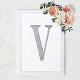 Decorative Rhinestone Alphabet "V" Letter Stickers, Glitter Adhesive Craft Letters Silver DIY Sparkle Embellishments 8"