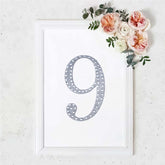 Decorative Rhinestone Number "9" Stickers, Glitter Adhesive Craft Numbers Silver DIY Sparkle Embellishments 8"