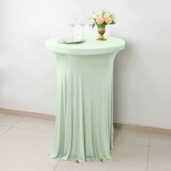 Spandex 30" Round Cocktail Table Cover Skirt Sage Green With Natural Wavy Drapes