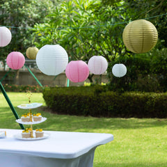 Set of 8 Mixed Blush Gold Hanging Paper Lanterns, Decorative Round Chinese Sky Lanterns, Assorted Sizes - 6",8",10",14"