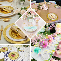 25-Pack Paper 8" Round Dessert Plates in Lavender Lilac Sunray Design with Gold Rim - Disposable Heavy Duty 350GSM Appetizer Salad Plates