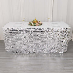 Payette Sequin 21ft Table Skirt Silver - Dual Layered Satin Table Cover