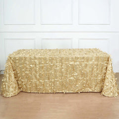 Taffeta 90"x132" Rectangle Tablecloth Champagne | 3D Leaf Petal Design Seamless Table Cover