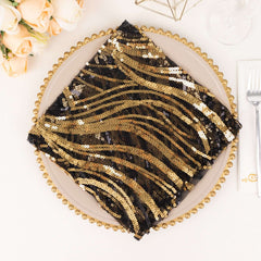 Sequin Mesh 20"x20" Napkin Black Gold - Wave Embroidered Reusable Napkin